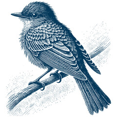 Restless flycatcher bird engraving vector illustration