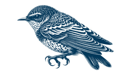 Restless flycatcher bird engraving vector illustration