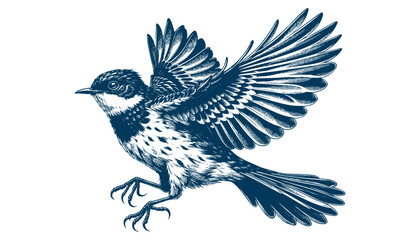 Restless flycatcher bird engraving vector illustration