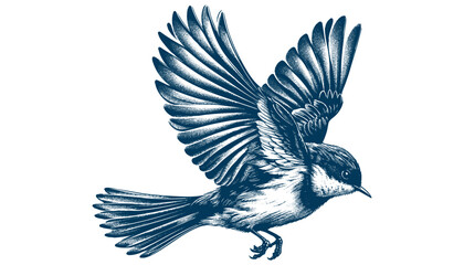 Restless flycatcher bird engraving vector illustration