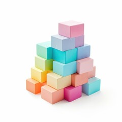 Bright, pastelcolored building blocks stacked high, creating a fun and vibrant display of creativity on a clean white backdrop.