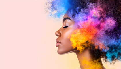 Woman's Profile, Colorful Powder, Pastel Back