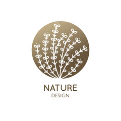 Herbaceous plant logo. Vector abstract badge for design of natural products, flower shop, cosmetics, ecology concepts, health, spa, yoga