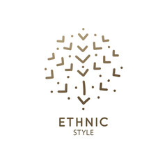 Abstract plant logo. Round emblem flower a circle in linear style. Vector pattern badge for design of natural product