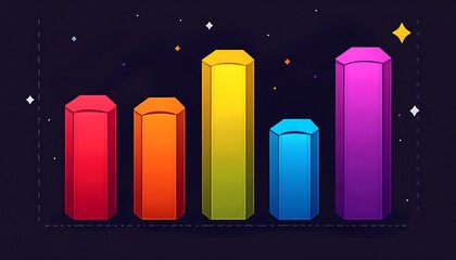 Colorful stylized bar graph demonstrating various visual data points