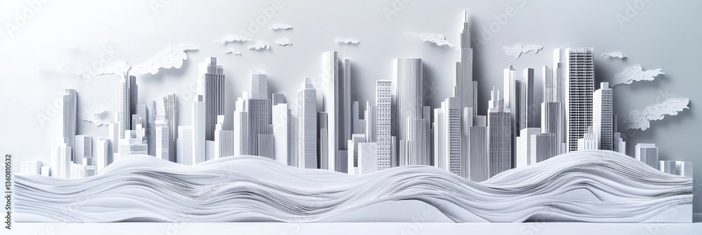 Fototapete Creative city skyline crafted from layered cut paper with dynamic perspective and soft lighting showcasing modern urban architecture Generative AI