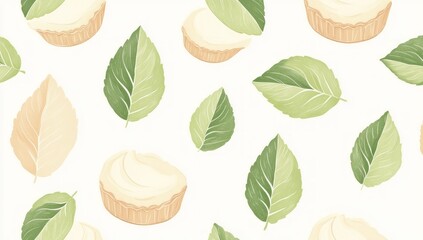 Creamy Tarts  Leaves Pattern.