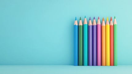 Fototapeta premium Colorful Pencils Displayed Neatly on a Blue Background for Creative and Artistic Inspiration