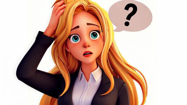 Catch a glimpse of a pensive blonde woman, lost in thought, scratching her head while pondering lifes questions in this vibrant 3D art.