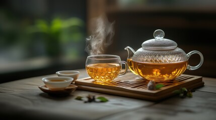 Hot tasty tea is served. Healthy drink. Relaxation.
