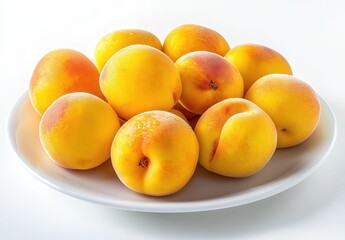 Fresh and Juicy Peaches on a White Plate, Perfect for Summer Desserts and Healthy Snacks, Brightly Colored Ripe Fruits for Culinary Delight
