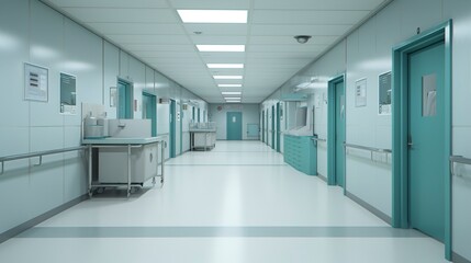 A photo of a hospital corridor with closed doors.