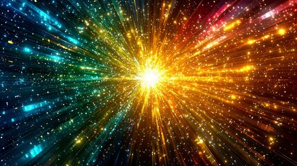 Fototapeta premium Cosmic Radiance: A vibrant burst of light and color, exploding with energy and brilliance. An abstract cosmic artwork.