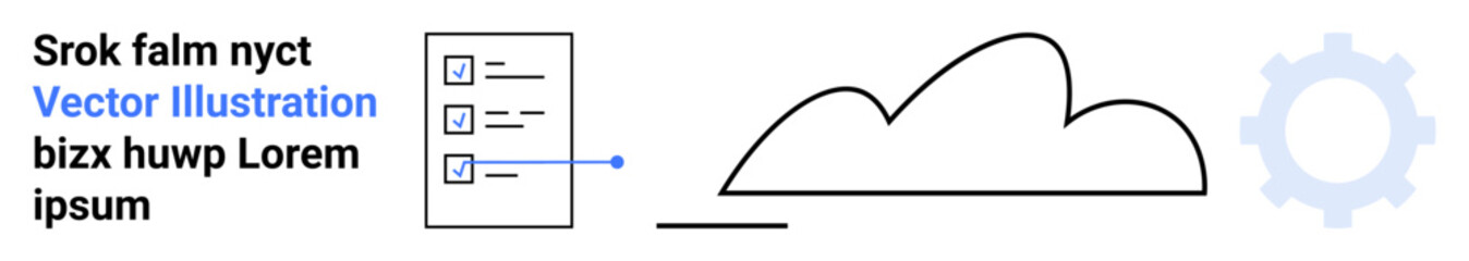 Task checklist linked to cloud graphic and gear shape symbolizing connectivity, workflow, and automation. Ideal for cloud computing, productivity, automation, data, technology, digital tools simple