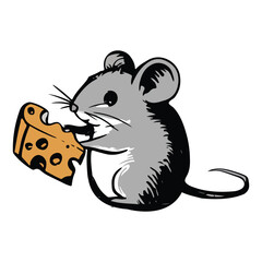 Cute Mouse Illustration Holding Cheese, Cartoon Animal for Kids and Animal Lovers Art