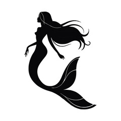 Silhouette of a Beautiful Mermaid with Flowing Hair, Perfect for Fantasy Art and Designs