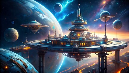spaceship and planet