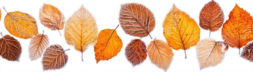Colorful autumn leaves on white background display
