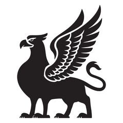 Mythical Griffin Silhouette with Wings and Lion Body, Fantasy Creature Vector Illustration