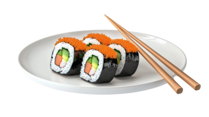 An arrangement of perfectly crafted sushi rolls featuring vibrant colors fresh ingredients and an authentic Japanese culinary presentation