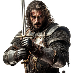 A Fearless Warrior with Sword Drawn Isolated on Transparent Background