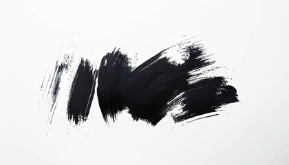 Black paint brush strokes on a white background. Black brushstroke textures for artistic backgrounds. 