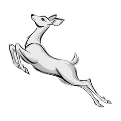 Leaping Deer Illustration, Graceful Wildlife Animal Drawing
