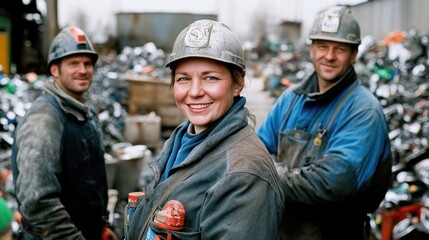 Fototapeta premium Worker working in recycling center with recyclable waste.