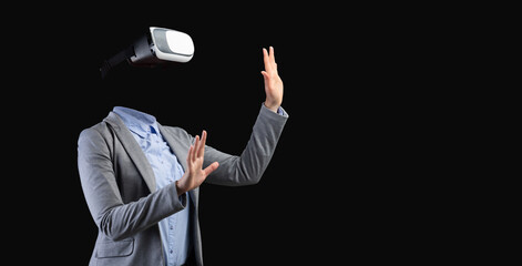 A person engages with a virtual reality gadget, wearing a modern headset. Their body language...