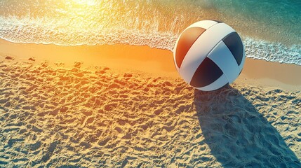 Dynamic double exposure of a beach volleyball with fans and cheerleaders in the background