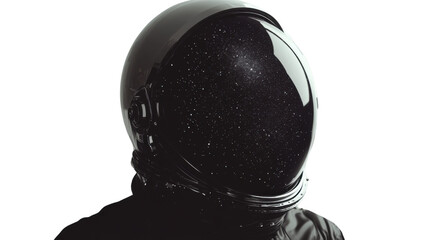 Astronaut wearing spacesuit exploring galaxy with stars reflecting in helmet visor