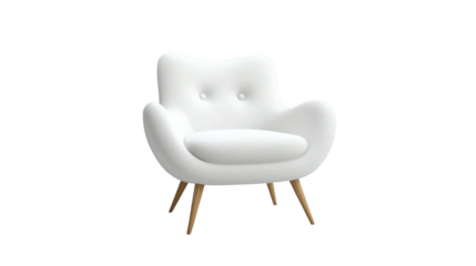 3D rendering of a white armchair isolated on a light grey background, png