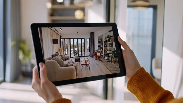 Modern Home Design Visualization on Tablet, Augmented Reality Concept