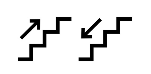 Stairs up and stairs down symbol set. Stairs icon upward, downward, isolated vector illustration set