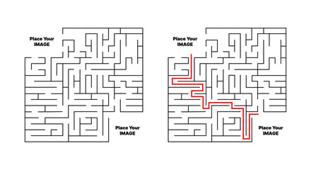 rectangle labyrinth with entry and exit .vector game maze puzzle with solution.