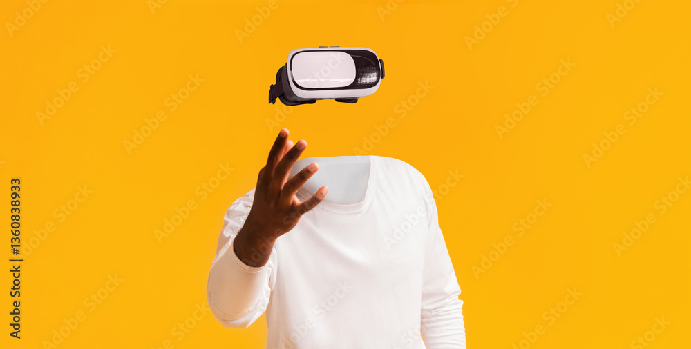 Aufkleber a user engages with virtual reality technology, wearing futuristic goggles and extending their hand.