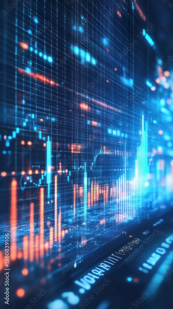 Poster abstract data visualization with glowing graphs and lines