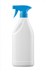 White Spray Bottle with Blue Nozzle, Isolated Closeup. Studio Shot. Minimalist Design