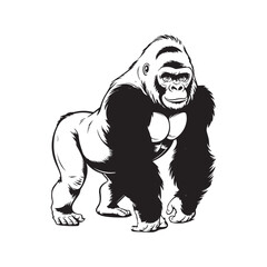 Stylized Gorilla Drawing, Muscular Ape in a Strong Pose