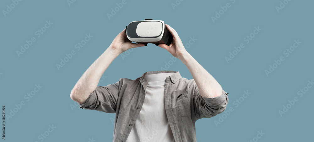 Aufkleber the subject engages in a virtual reality activity, wearing advanced goggles that cover the eyes. arm