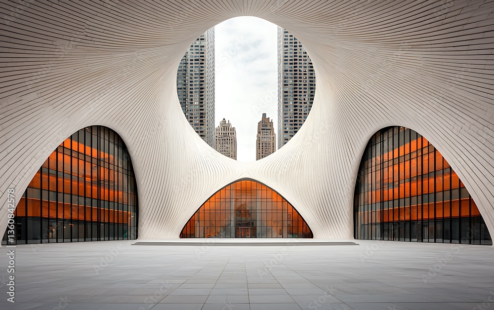 Poster Modern architectural design with sweeping curves and large openings