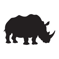 Rhino Silhouette in Profile, Powerful Wild Animal Design, Digital Wildlife Art