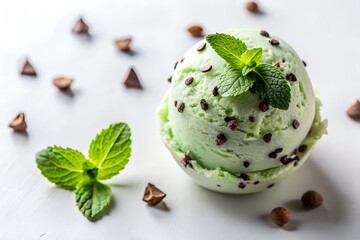 mint chocolate chip ice cream in white background