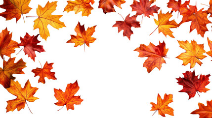 Obraz premium Autumn leaves falling and creating a frame on a white background