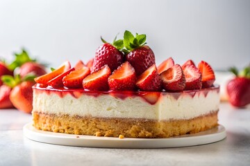 strawberry cake in white background