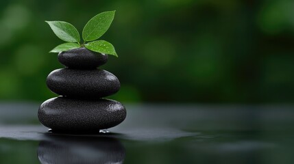 Obraz premium Zen stones with leaves on a water surface