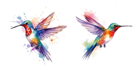 Obraz premium flying hummingbird or colibri bird watercolor hand paint vector