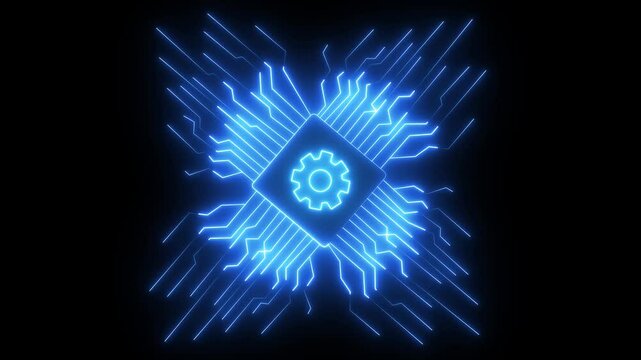  Digital circuit AI interface on black wallpaper Abstract digital line particle data background connecting technology concept. A technology icon often includes symbols like a computer smartphone gear