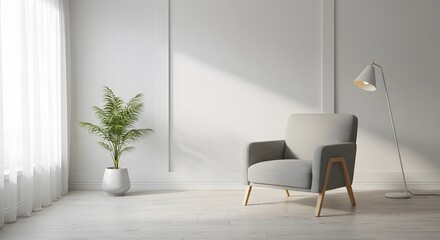 Fototapeta premium Cozy armchair in sunlit room.
