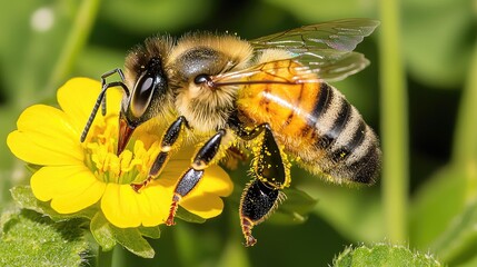 Honeybee on Yellow Flower: A Stunning Macro Photograph of Nature's Pollinators